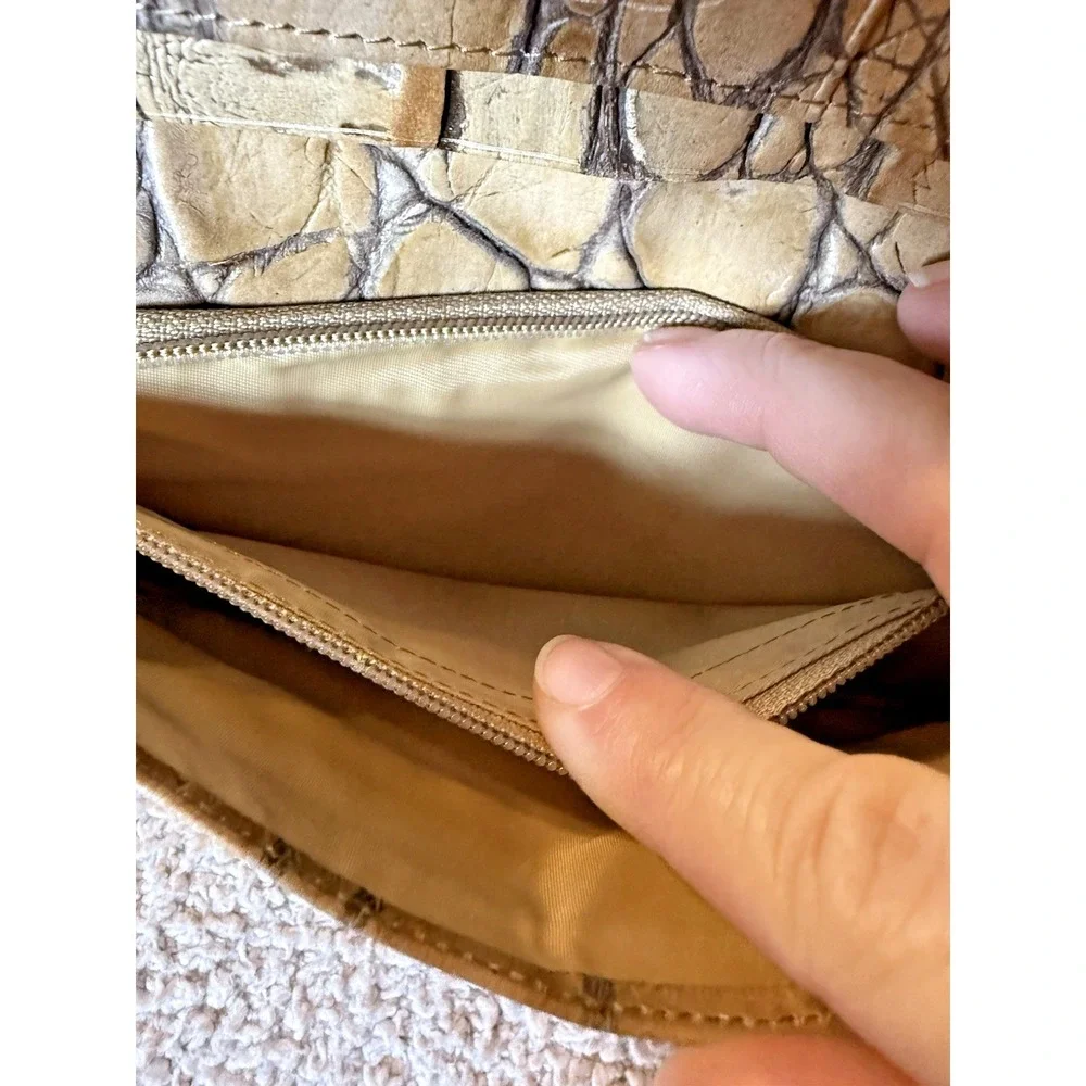 Brahmin Ady Wallet Croc Embossed Leather Tan Beige Cream Folding Bifold Nice